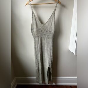 WILFRED Aritzia Evie Crochet Slit Dress Textured Boho Cotton Stretch L‎